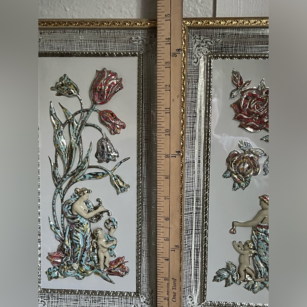 Vintage Metalcraft Four Seasons Framed Metal Wall Art Spring Summer Set Of 2 - Picture 12 of 13